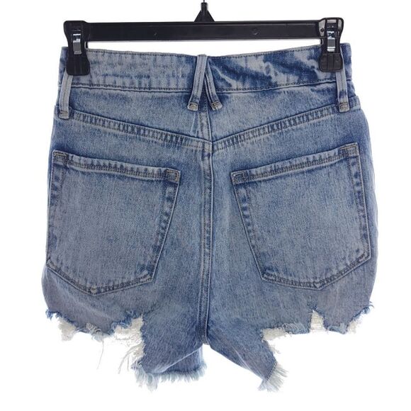 Good American Womens Size 00/24 Blue Distressed Button Fly Shorts - Picture 5 of 9